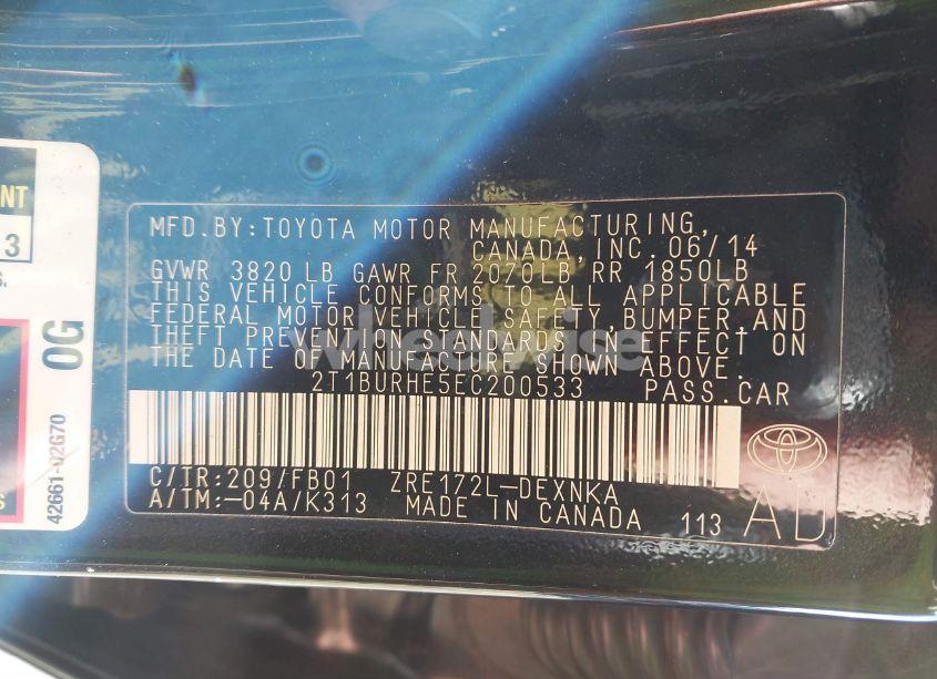 Photo 9 of 2014 Toyota Corolla LE (VIN 2T1BURHE5EC200533)