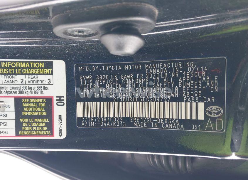 Photo 9 of 2014 Toyota Corolla S PLUS (VIN 2T1BURHE5EC204727)