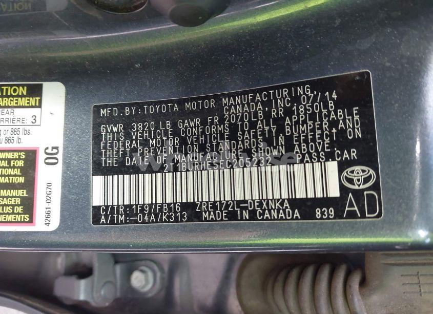 Photo 9 of 2014 Toyota Corolla LE (VIN 2T1BURHE5EC205232)