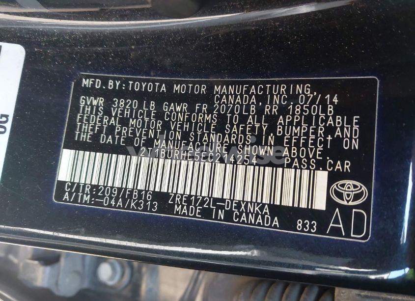 Photo 9 of 2014 Toyota Corolla LE (VIN 2T1BURHE5EC214254)