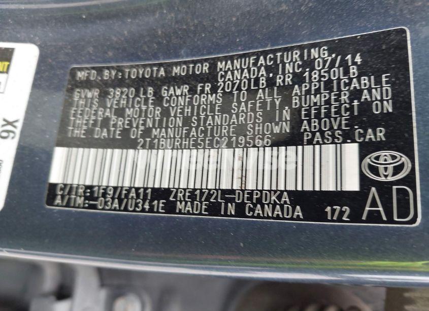 Photo 9 of 2014 Toyota Corolla L (VIN 2T1BURHE5EC219566)