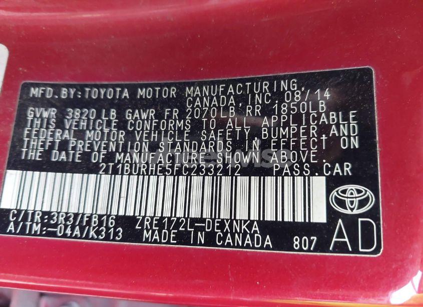 Photo 9 of 2015 Toyota Corolla LE (VIN 2T1BURHE5FC233212)