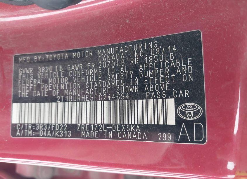 Photo 9 of 2015 Toyota Corolla S PLUS (VIN 2T1BURHE5FC244694)