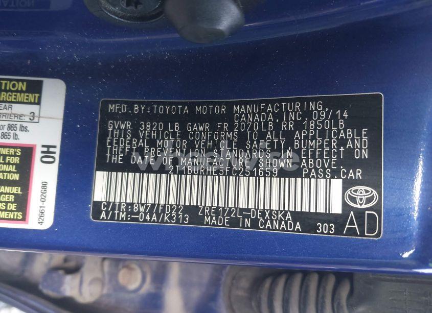 Photo 9 of 2015 Toyota Corolla S PLUS (VIN 2T1BURHE5FC251659)