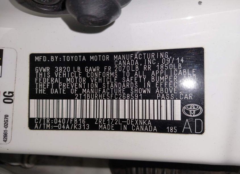 Photo 9 of 2015 Toyota Corolla LE (VIN 2T1BURHE5FC268591)