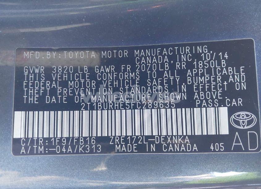 Photo 9 of 2015 Toyota Corolla LE (VIN 2T1BURHE5FC289635)