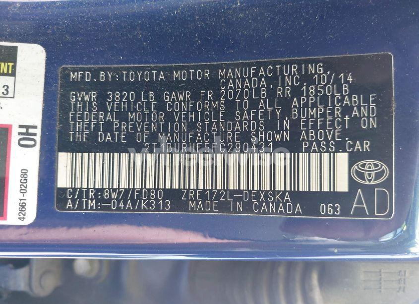 Photo 9 of 2015 Toyota Corolla S PLUS (VIN 2T1BURHE5FC290431)