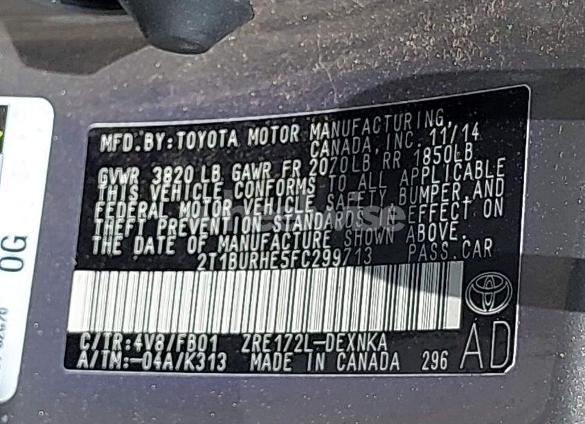 Photo 9 of 2015 Toyota Corolla L/LE/LE PLS/PRM/S/S PLS (VIN 2T1BURHE5FC299713)