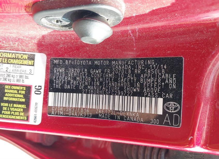 Photo 9 of 2015 Toyota Corolla LE (VIN 2T1BURHE5FC299727)