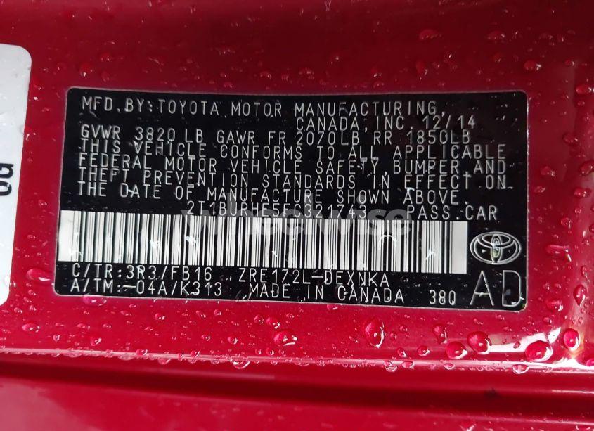 Photo 9 of 2015 Toyota Corolla LE (VIN 2T1BURHE5FC321743)