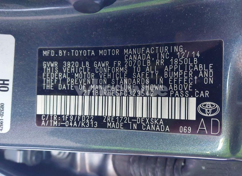 Photo 9 of 2015 Toyota Corolla S PLUS (VIN 2T1BURHE5FC323542)