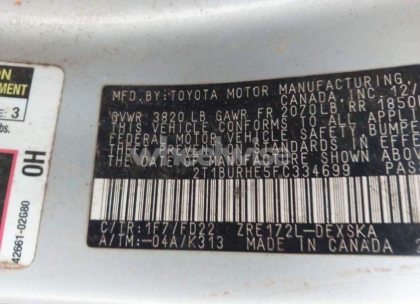 Photo 9 of 2015 Toyota Corolla S PLUS (VIN 2T1BURHE5FC334699)