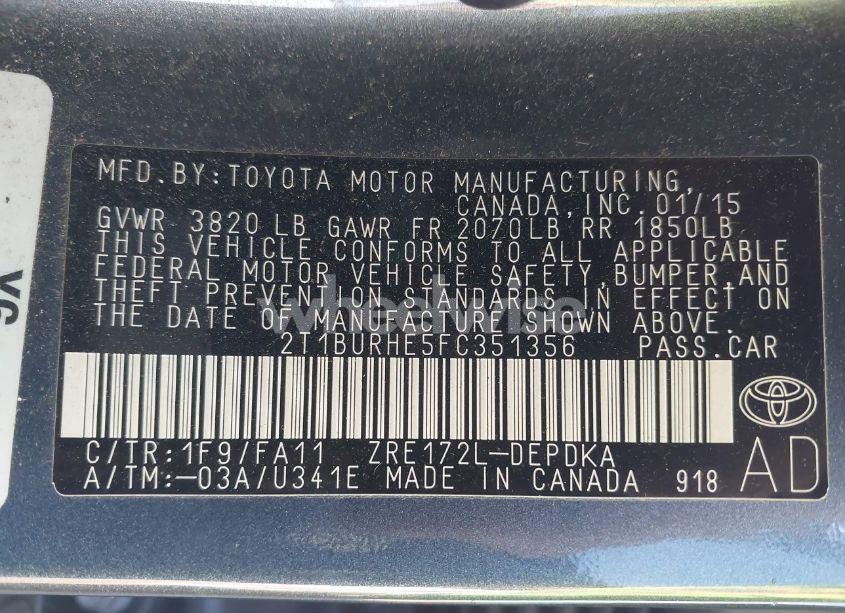 Photo 9 of 2015 Toyota Corolla L (VIN 2T1BURHE5FC351356)