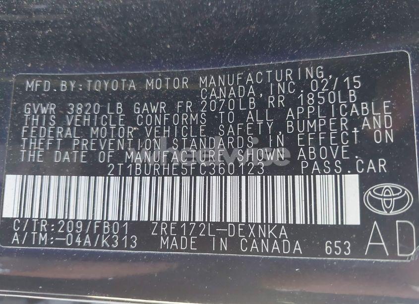 Photo 9 of 2015 Toyota Corolla LE (VIN 2T1BURHE5FC360123)