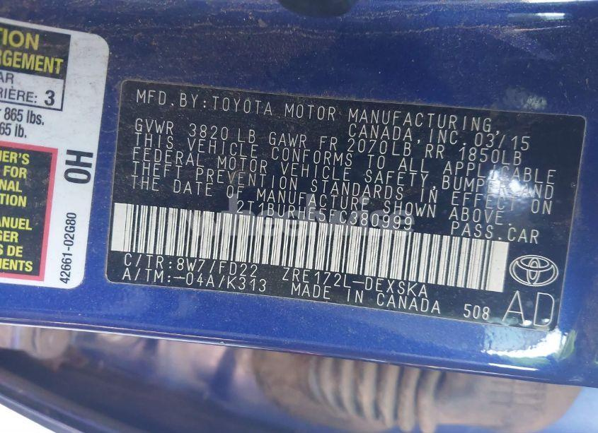 Photo 9 of 2015 Toyota Corolla S PLUS (VIN 2T1BURHE5FC380999)