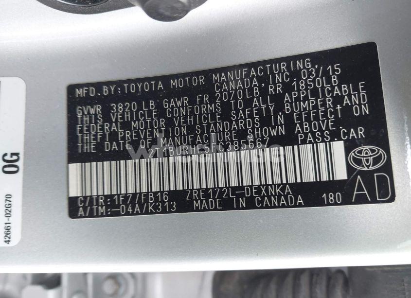 Photo 9 of 2015 Toyota Corolla LE (VIN 2T1BURHE5FC385667)