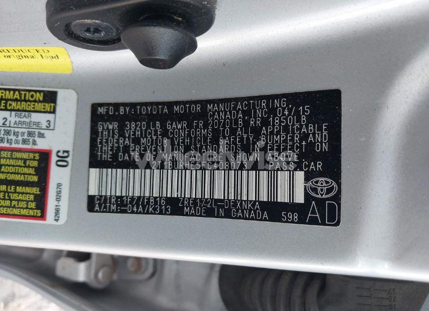 Photo 9 of 2015 Toyota Corolla LE (VIN 2T1BURHE5FC408073)