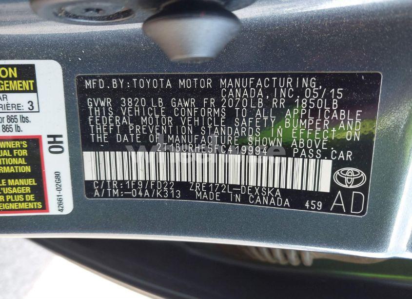 Photo 9 of 2015 Toyota Corolla S PLUS (VIN 2T1BURHE5FC419994)