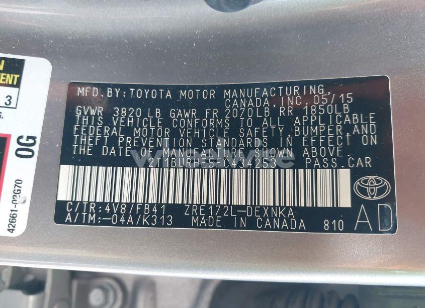 Photo 9 of 2015 Toyota Corolla LE (VIN 2T1BURHE5FC434253)