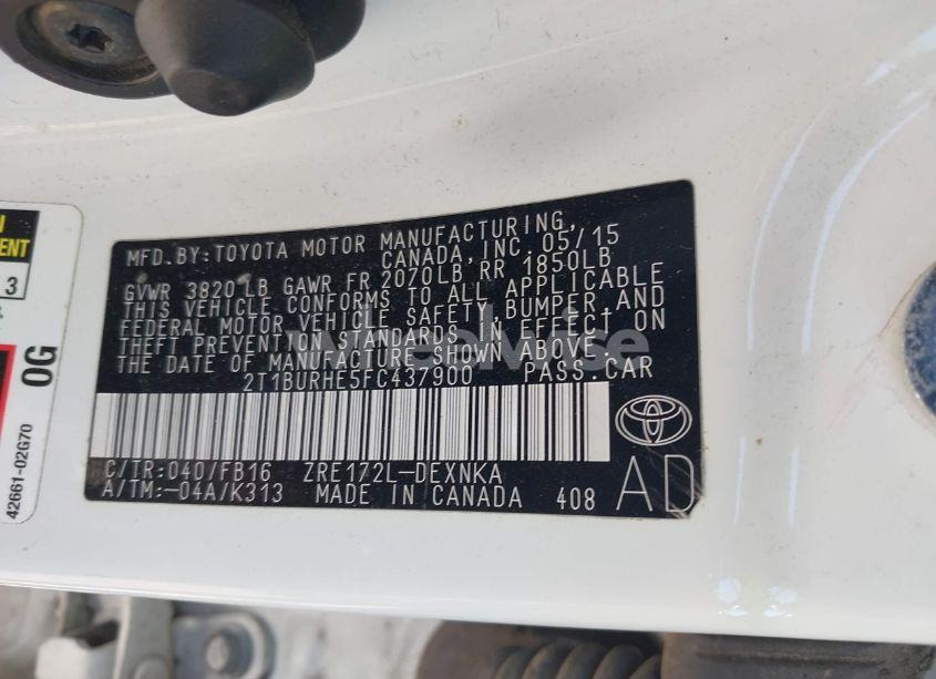 Photo 9 of 2015 Toyota Corolla LE (VIN 2T1BURHE5FC437900)