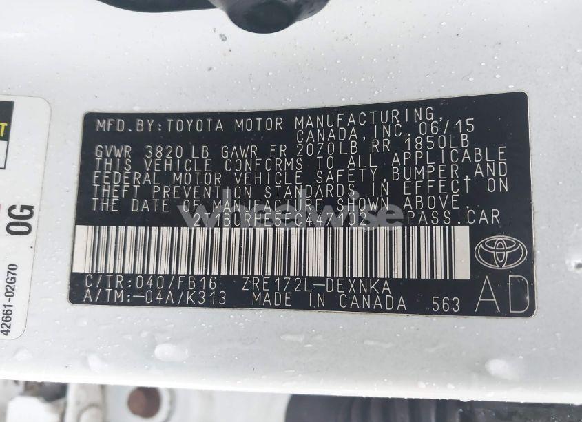 Photo 9 of 2015 Toyota Corolla LE (VIN 2T1BURHE5FC447102)