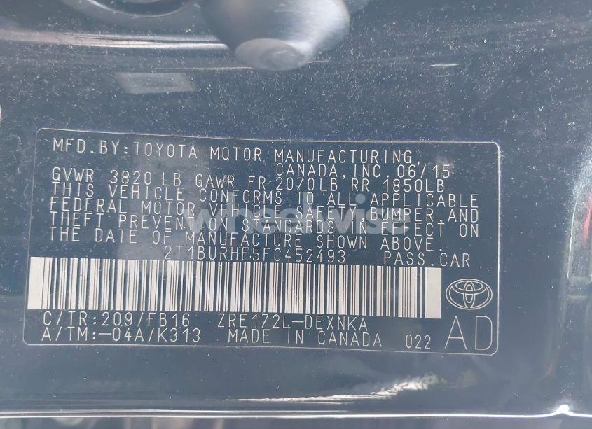 Photo 9 of 2015 Toyota Corolla LE (VIN 2T1BURHE5FC452493)