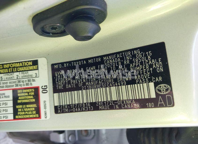 Photo 9 of 2015 Toyota Corolla LE (VIN 2T1BURHE5FC454499)