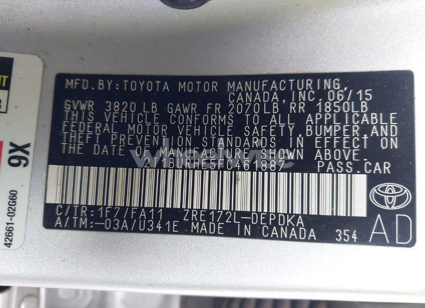 Photo 9 of 2015 Toyota Corolla L (VIN 2T1BURHE5FC461887)