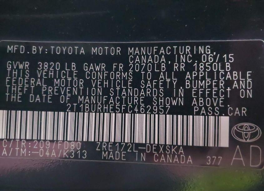 Photo 9 of 2015 Toyota Corolla S PLUS (VIN 2T1BURHE5FC462957)