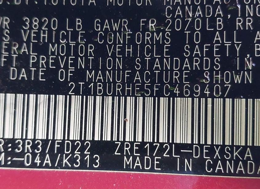 Photo 9 of 2015 Toyota Corolla S PLUS (VIN 2T1BURHE5FC469407)