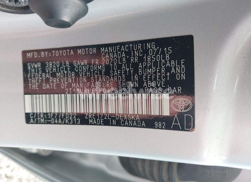 Photo 9 of 2015 Toyota Corolla S PLUS (VIN 2T1BURHE5FC473523)