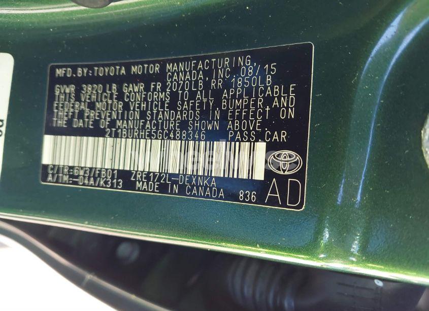 Photo 9 of 2016 Toyota Corolla LE (VIN 2T1BURHE5GC488346)