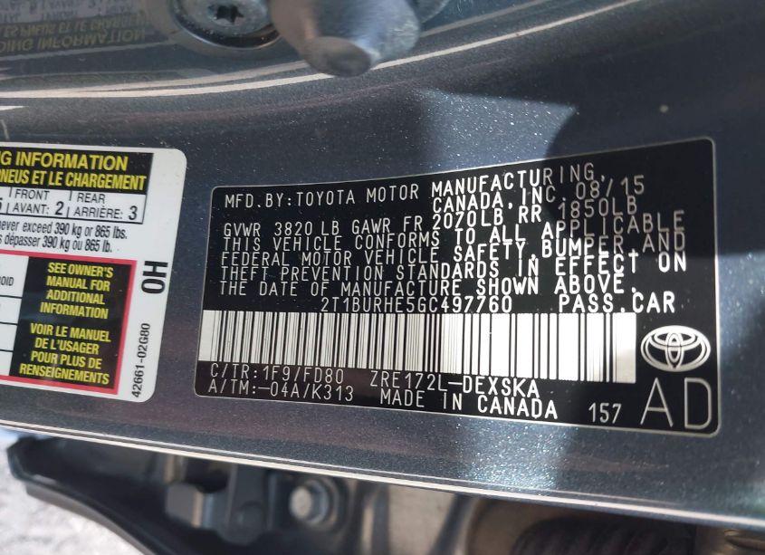 Photo 9 of 2016 Toyota Corolla S PLUS (VIN 2T1BURHE5GC497760)