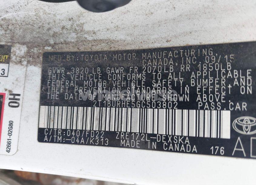Photo 9 of 2016 Toyota Corolla S PLUS (VIN 2T1BURHE5GC503802)