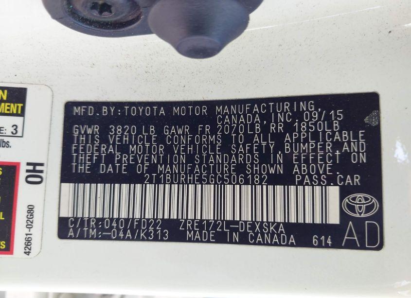 Photo 9 of 2016 Toyota Corolla S W/SPECIAL EDITION PKG (VIN 2T1BURHE5GC506182)