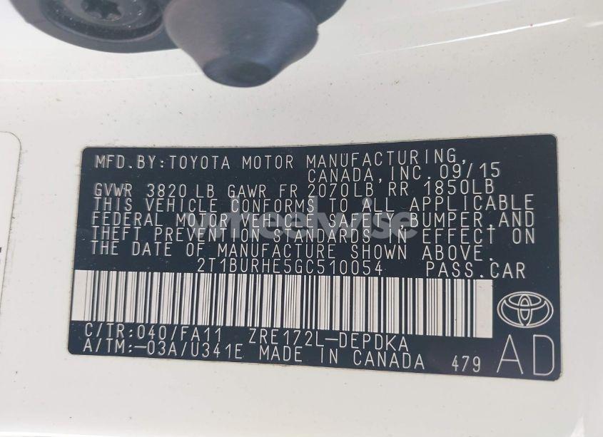 Photo 9 of 2016 Toyota Corolla L (VIN 2T1BURHE5GC510054)