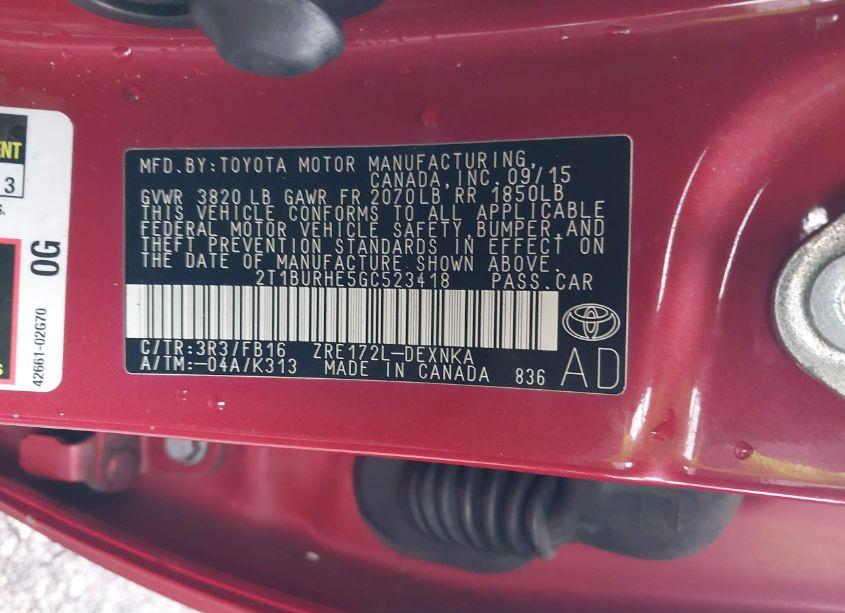 Photo 9 of 2016 Toyota Corolla LE (VIN 2T1BURHE5GC523418)