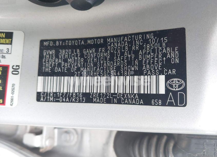 Photo 9 of 2016 Toyota Corolla LE (VIN 2T1BURHE5GC544186)