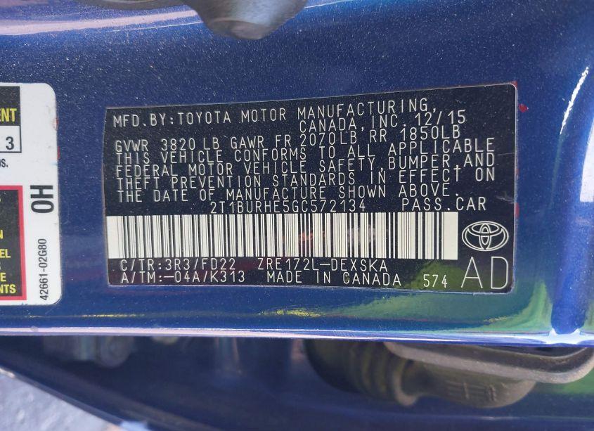 Photo 9 of 2016 Toyota Corolla S PLUS (VIN 2T1BURHE5GC572134)