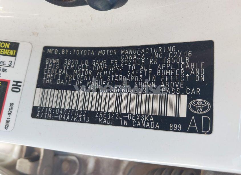 Photo 9 of 2016 Toyota Corolla S PLUS (VIN 2T1BURHE5GC608503)