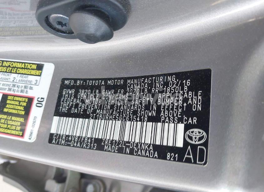 Photo 9 of 2016 Toyota Corolla LE (VIN 2T1BURHE5GC615418)