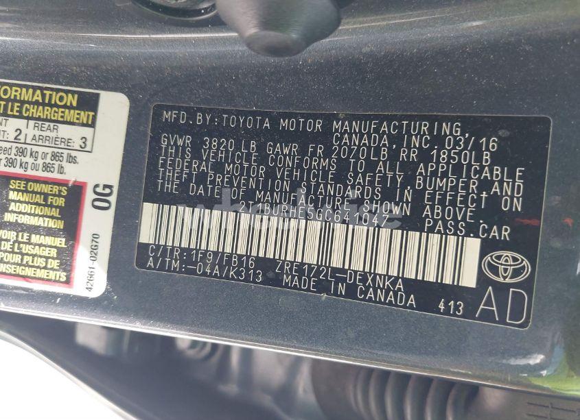 Photo 9 of 2016 Toyota Corolla LE (VIN 2T1BURHE5GC641047)