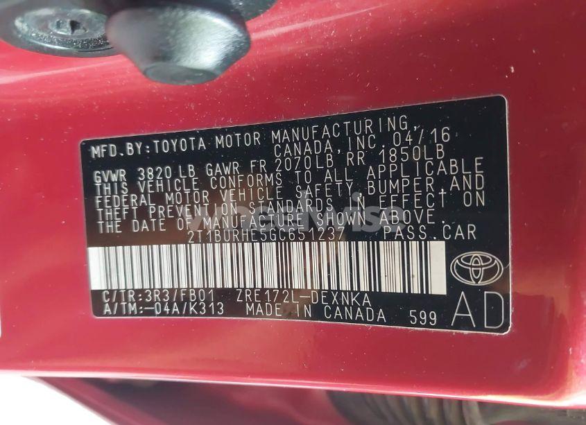 Photo 9 of 2016 Toyota Corolla LE (VIN 2T1BURHE5GC651237)