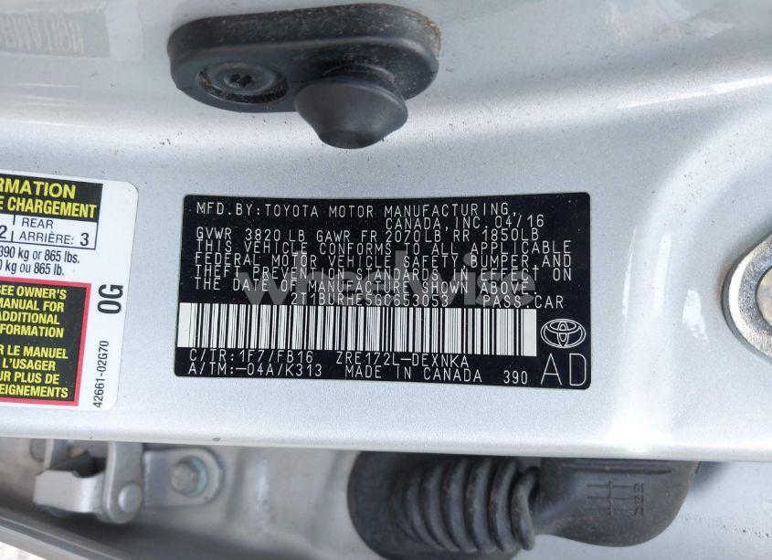 Photo 9 of 2016 Toyota Corolla LE (VIN 2T1BURHE5GC653053)