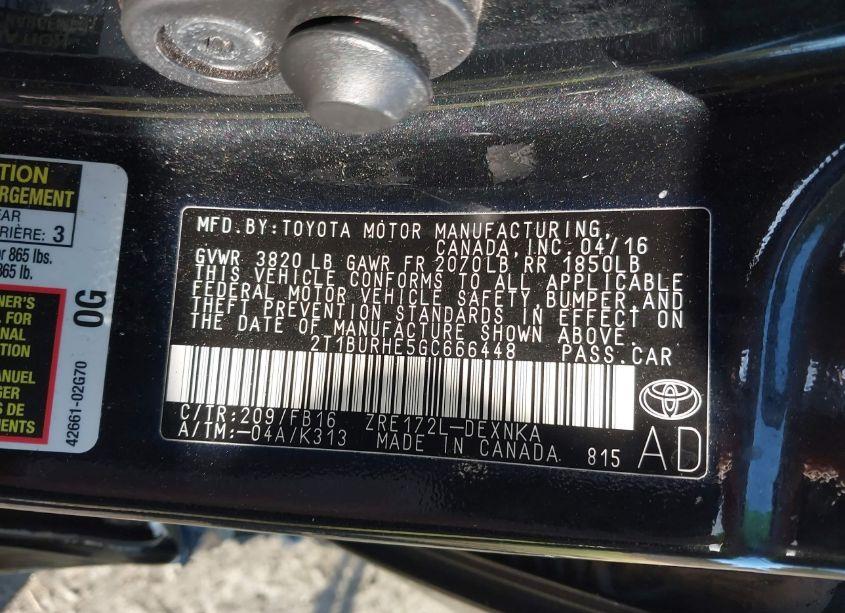 Photo 9 of 2016 Toyota Corolla LE (VIN 2T1BURHE5GC666448)