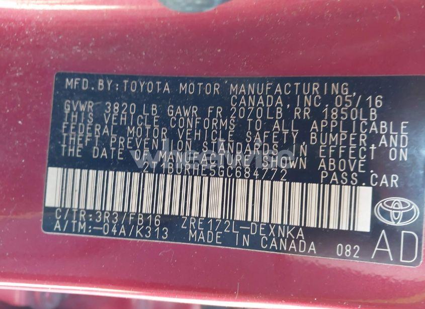 Photo 9 of 2016 Toyota Corolla LE (VIN 2T1BURHE5GC684772)