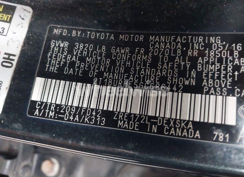 Photo 9 of 2016 Toyota Corolla S PLUS (VIN 2T1BURHE5GC686442)