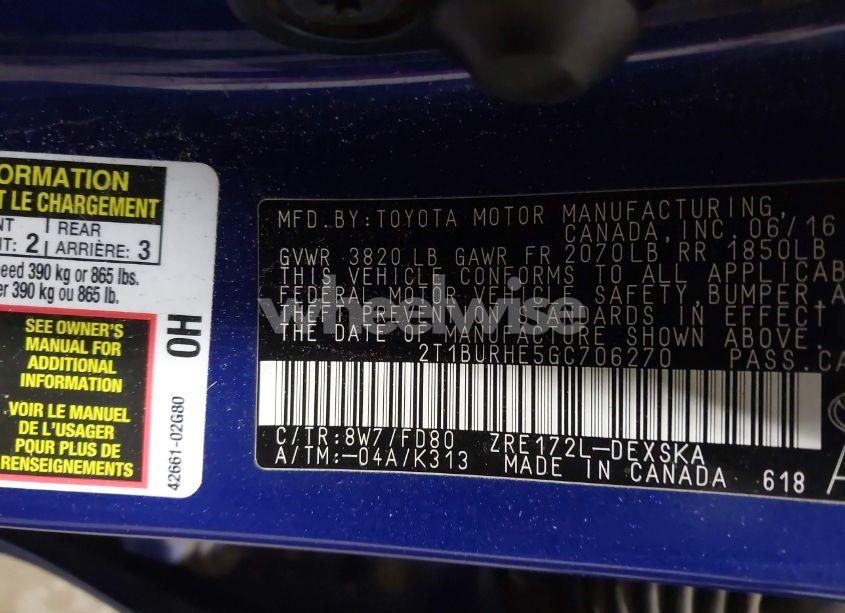 Photo 9 of 2016 Toyota Corolla S PLUS (VIN 2T1BURHE5GC706270)