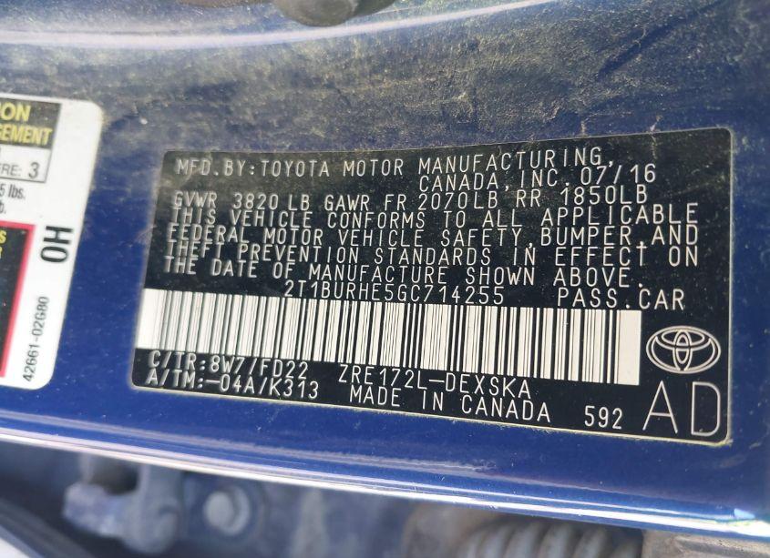 Photo 9 of 2016 Toyota Corolla S PLUS (VIN 2T1BURHE5GC714255)