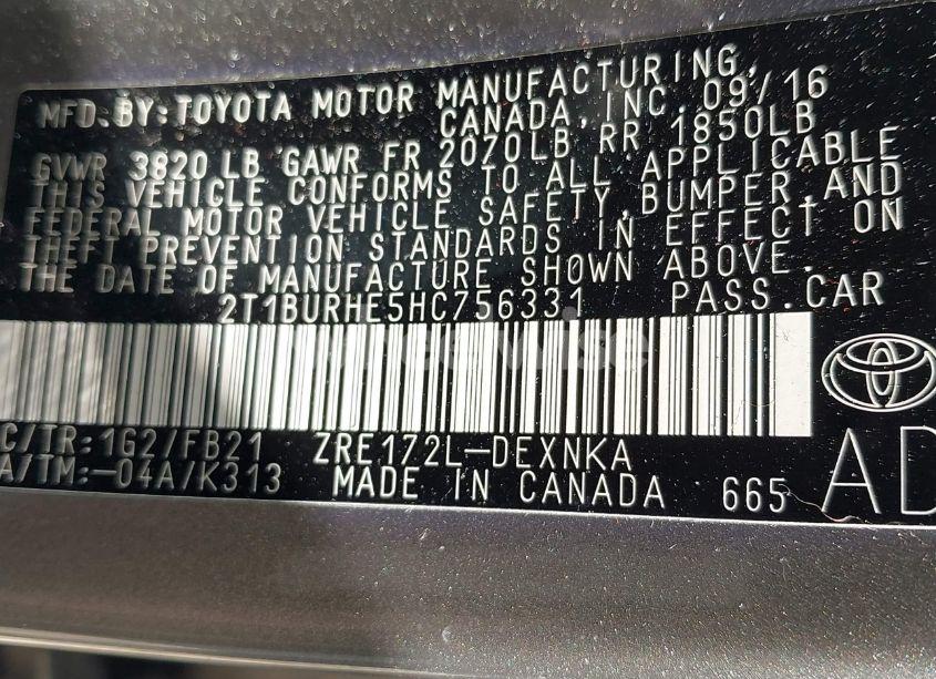 Photo 9 of 2017 Toyota Corolla LE (VIN 2T1BURHE5HC756331)